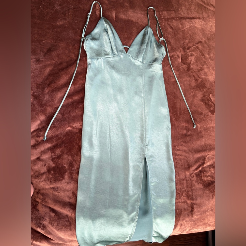 Elegant Satin Slip Dress in Light Blue/Green
